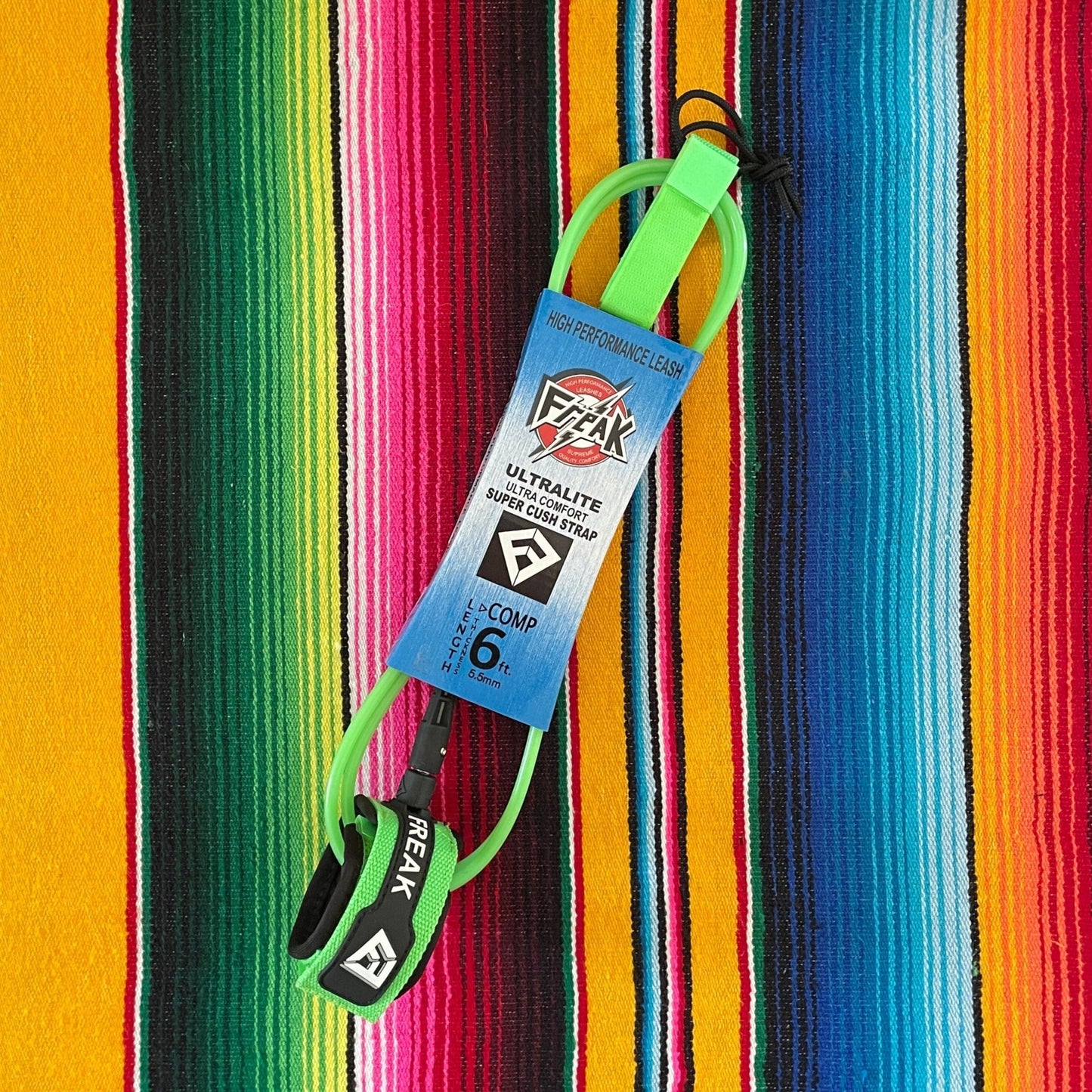 Leash de Surf Freak Traction de taille 6' modèle Compétition 5.5mm de couleur verte - CM Surfing