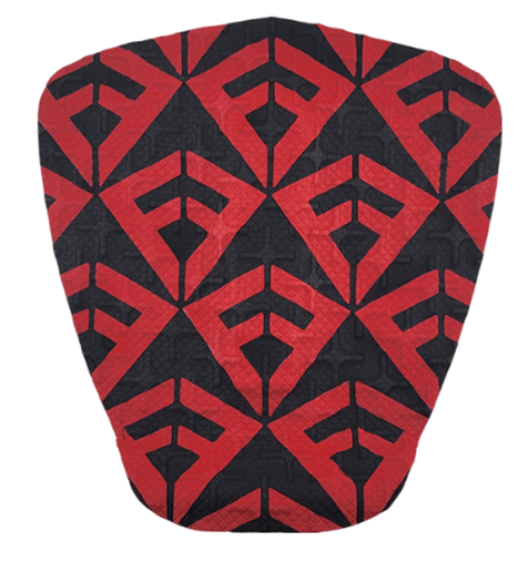 Pad de Surf signé Brad Domke modèle The Dom de couleur noire avec plein de logos Freak Traction de couleur rouge - CM Surfing