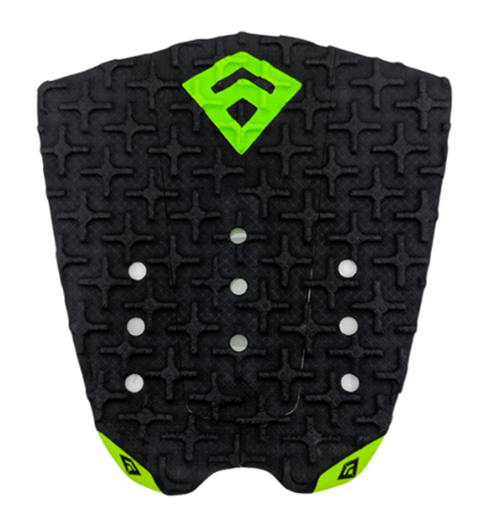 Pad de surf modèle Phantom Flare de couleur noire avec le logo Freak Traction et l'arrière du kick de couleur verte