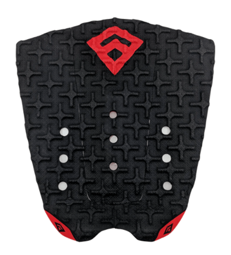 Pad de surf modèle Phantom Flare de couleur noire avec le logo Freak Traction et l'arrière du kick en rouge