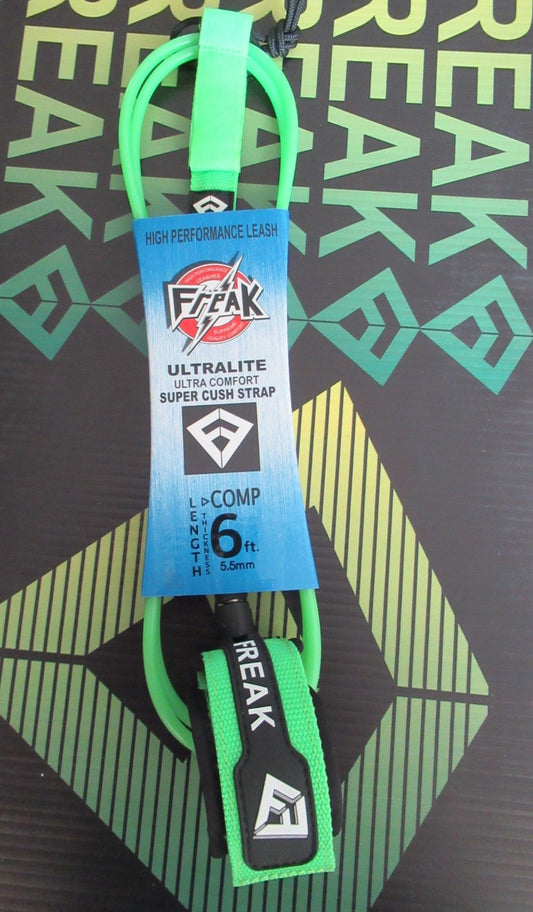 Leash de Surf Freak Traction de taille 6' modèle Compétition 5.5mm vert - CM Surfing