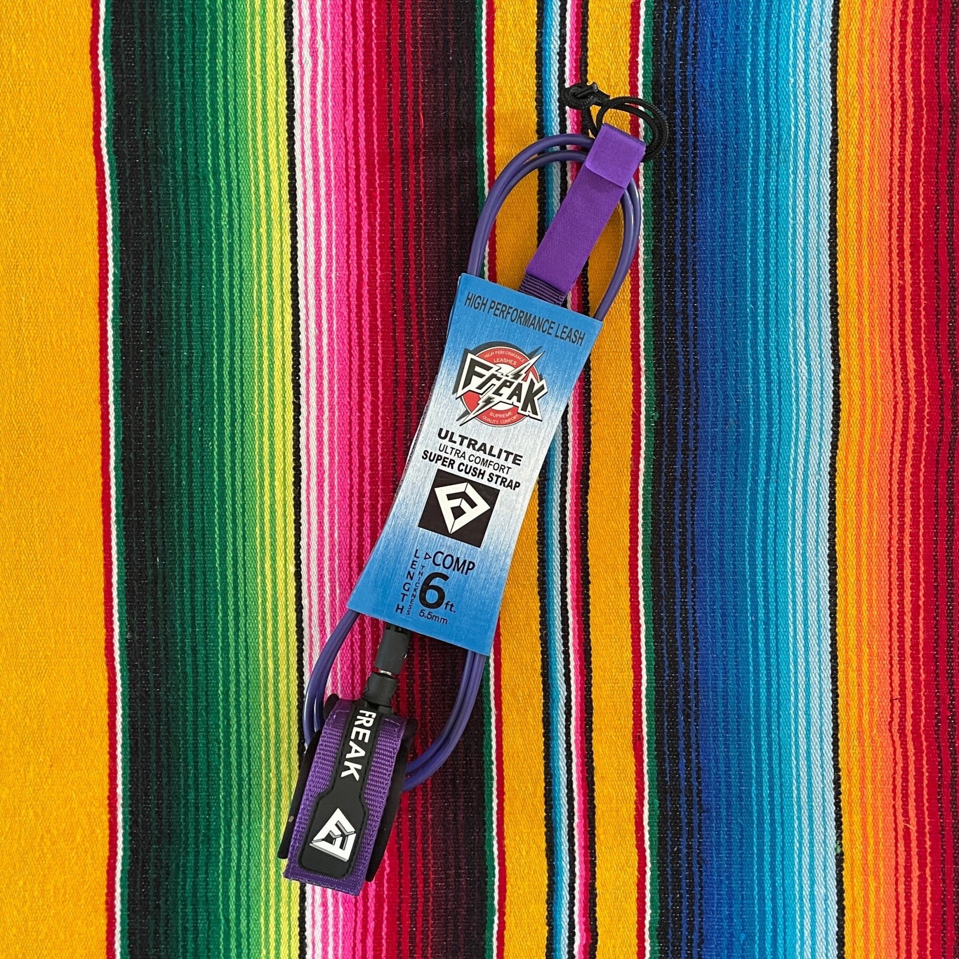 Leash de Surf Freak Traction de taille 6' modèle Compétition 5.5mm de couleur violet - CM Surfing