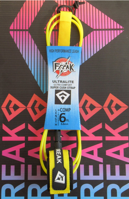 Leash de Surf Freak Traction de taille 6' Comp 5.5mm de couleur jaune