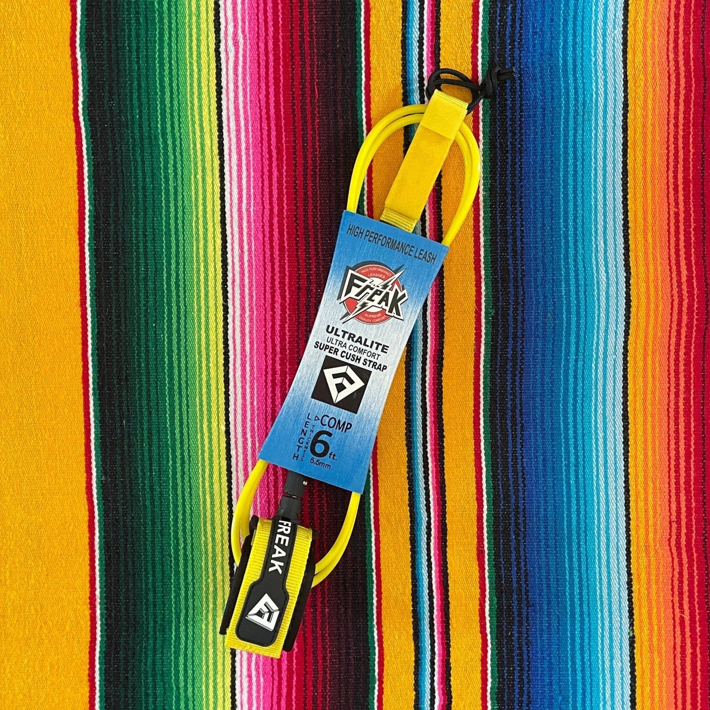 Leash de Surf Freak Traction de taille 6' modèle Compétition 5.5mm de couleur jaune - CM Surfing