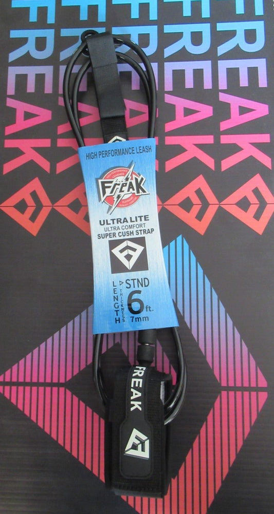 Leash de Surf Freak Traction de taille 6' modèle Standard 7mm de couleur noire - CM Surfing