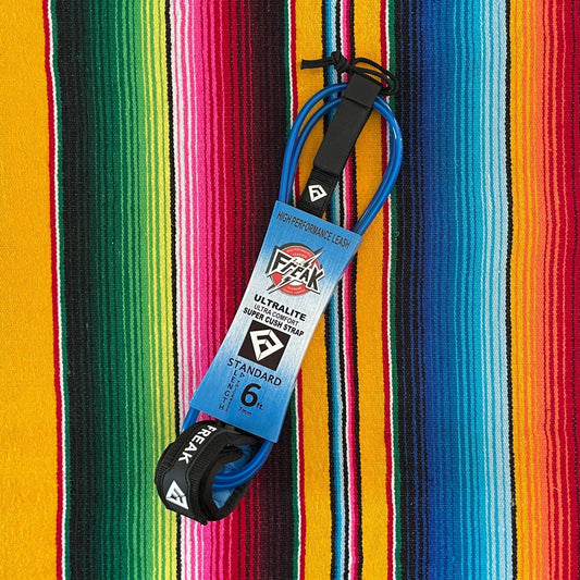 Leash de Surf Freak Traction de taille 6' modèle Standard 7mm de couleur bleu clair avec les scratchs noirs - CM Surfing