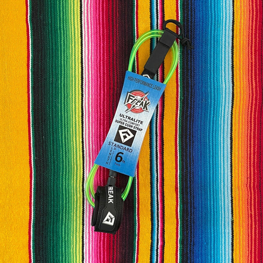 Leash de Surf Freak Traction de taille 6' modèle Standard 7mm de couleur vert clair avec les scratchs noirs - CM Surfing
