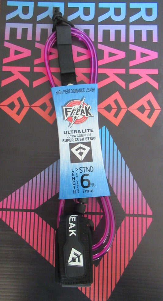 Leash de Surf Freak Traction de taille 6' modèle Standard 7mm rose avec le strap et les scratchs noirs - CM Surfing